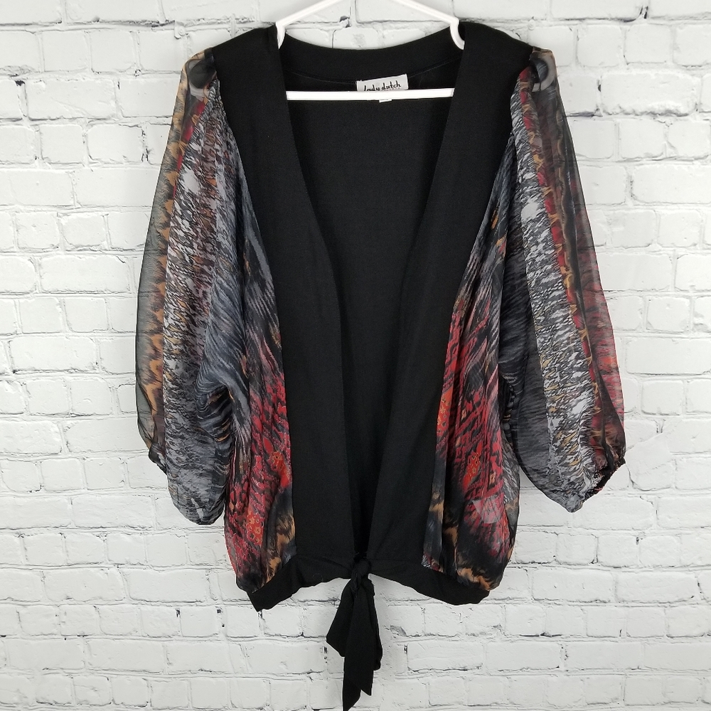LADY DUTCH | waist tie sheer bubble sleeve cardi